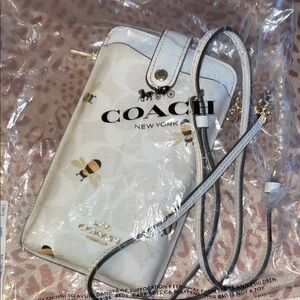 Coach White and Black Crossbody Bag with Bee Design